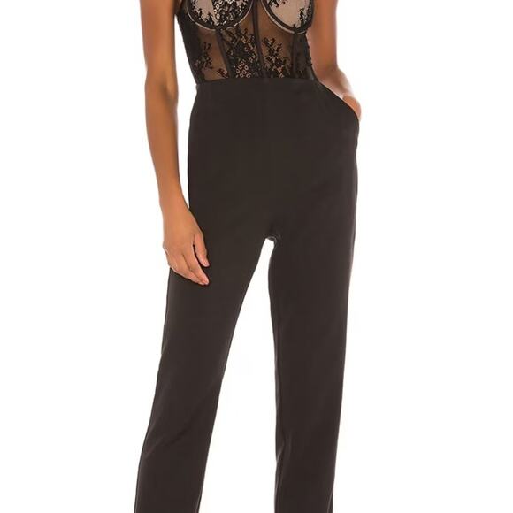 NBD Lara Black Lace Bustier Jumpsuit - Picture 2 of 10
